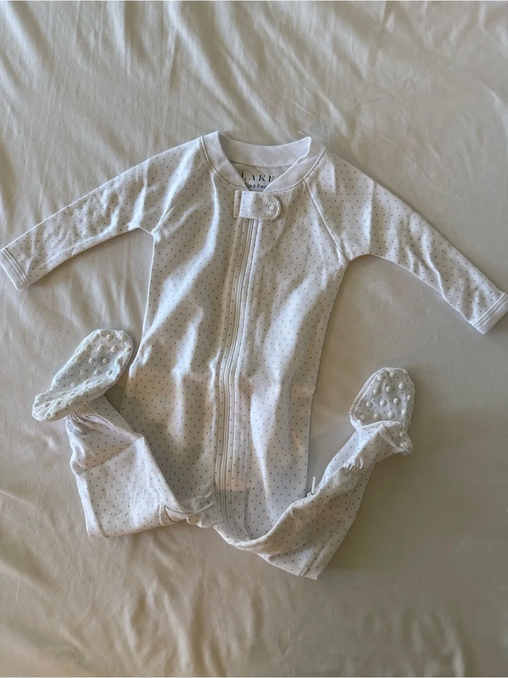 LAKE Baby Footed One-Piece Sleepwear in Light Ivory with Tiny Dots